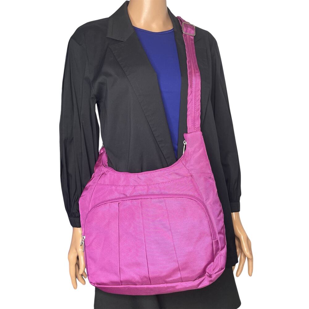 Travelon Anti-Theft Pleated Hobo Crossbody Bag and wallet Purple - Picture 11 of 11